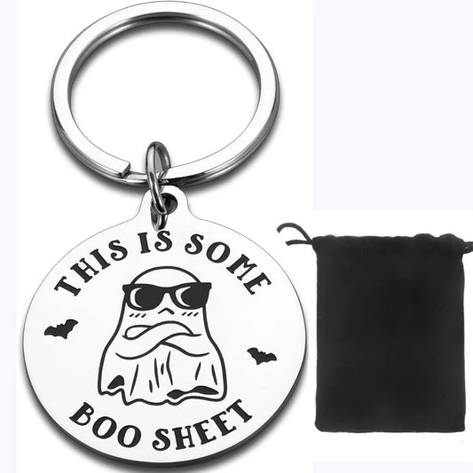 Funny Halloween Keychain Gift – "This is Some Boo Sheet" Keychain for Him & Her | Spooky Season Ghost Basket Stuffer