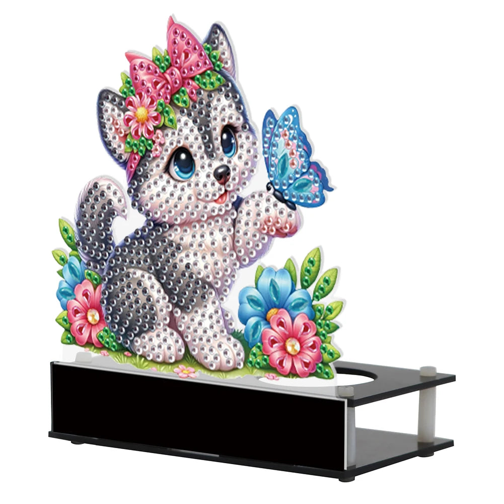 Flower Puppy Diamond Painting Candle Holder – Cute Desktop Tealight Ornament for Home Decor & Aromatherapy